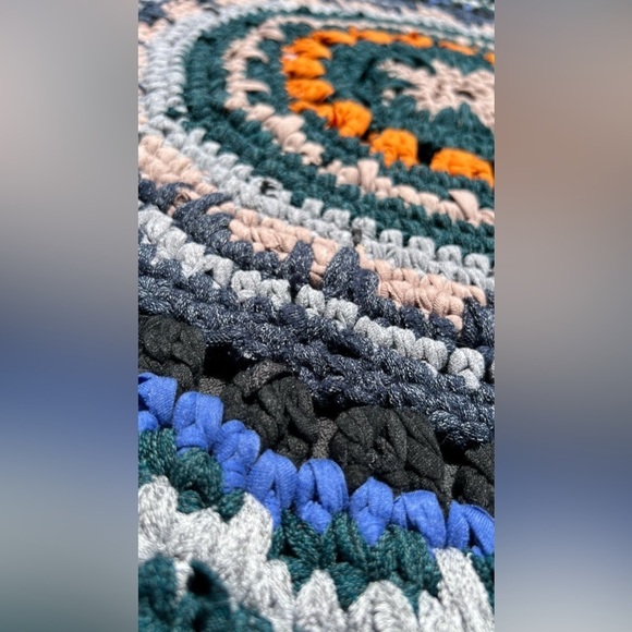 HAND crochet bohemian recycled round placement mat 30" - Picture 4 of 9
